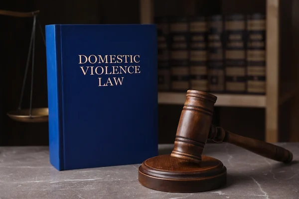 A domestic violence law book and gavel represent a Tennessee domestic assault lawyer.